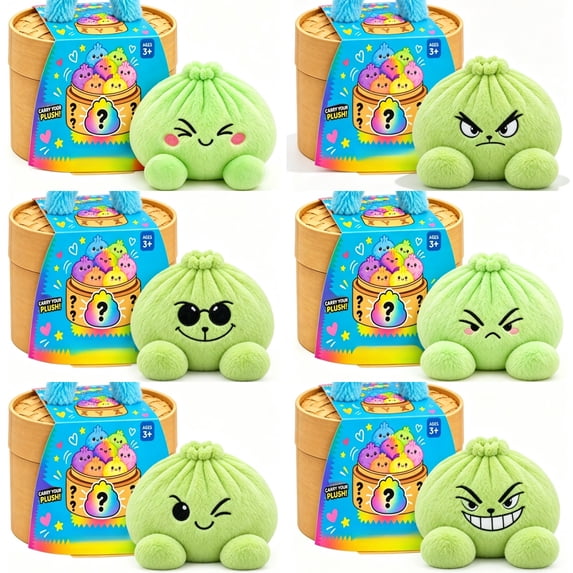 Cute Green Bao Bun Dumpling Plush with Steamer Box, Soft Squeezable Stuffed Dumpling Toy with Embroidered Face, Anxiety Relief Fidget Plushie for Office Desk Home Decor Novelty Gift
