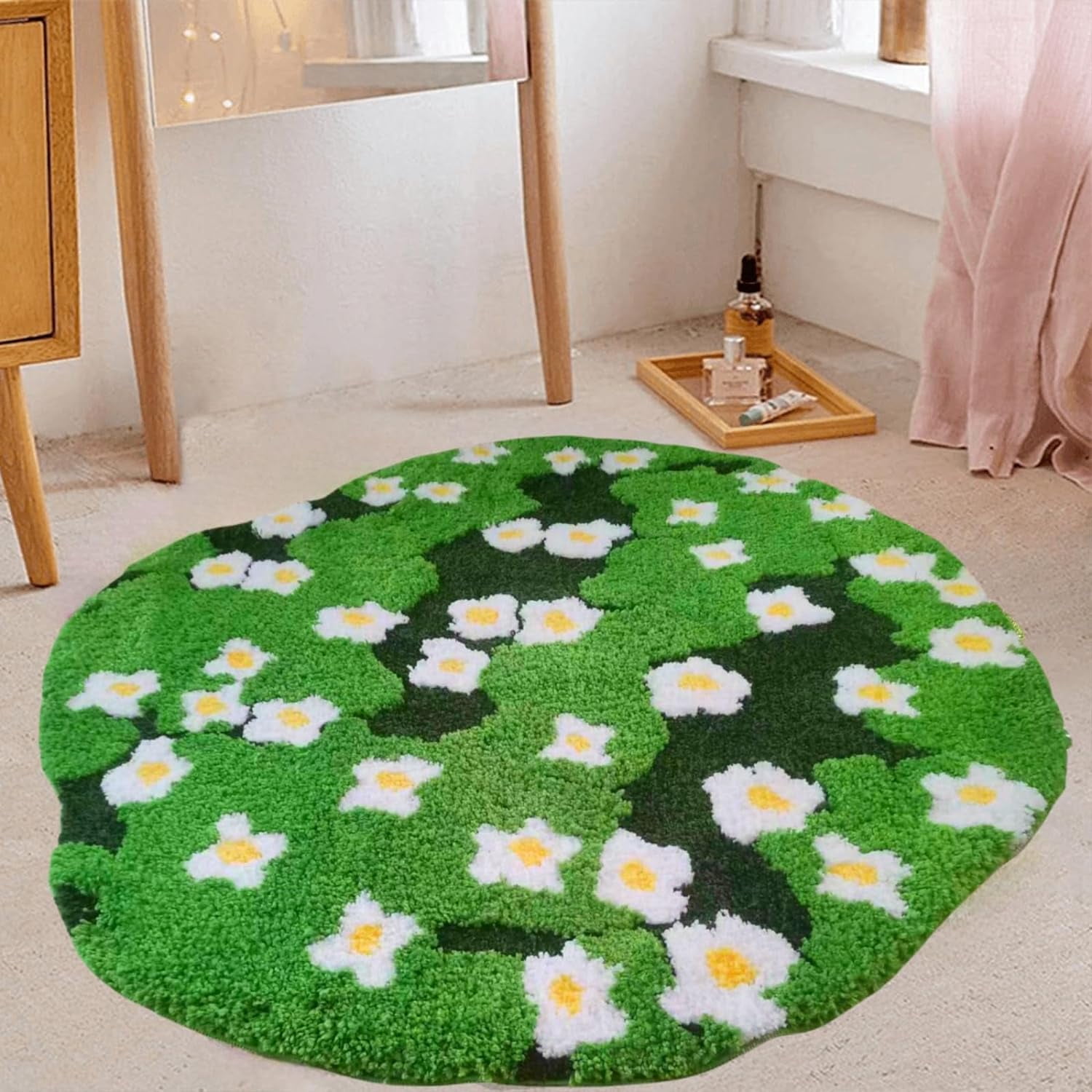 Cute Green Bathroom Rugs Large Floral Bath Mat 3x3ft Non Slip Washable