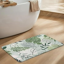 Cute Green Bathroom Rugs Plant Bath Mat, Non Slip Back Washable Bathroom Rug for Decor, Small Bathroom Tub Rug Leaf Shower Mat Boho Floor Mats Doormat. 27x17inch