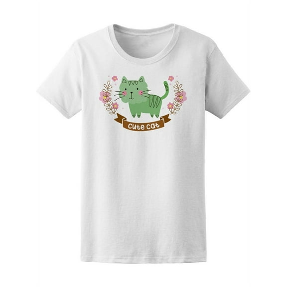 Cute Green Cat T-Shirt Women -Image by Shutterstock, Female x-Large