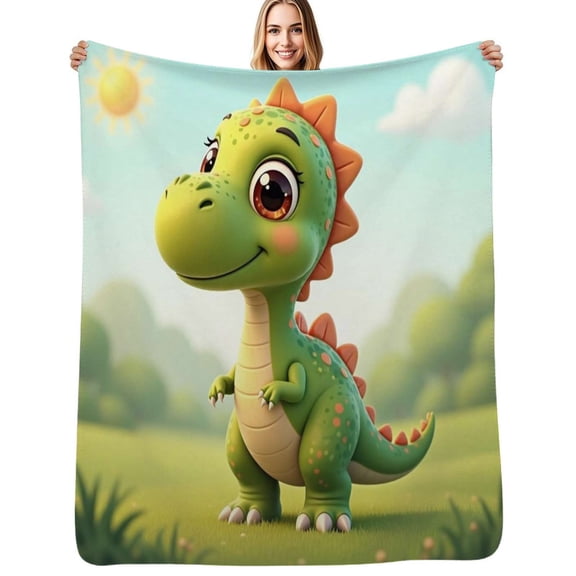 Cute Green Dinosaur Sun Flannel Blanket Warm Soft Bedding Throws Winter Camping Chair Sofa Bed