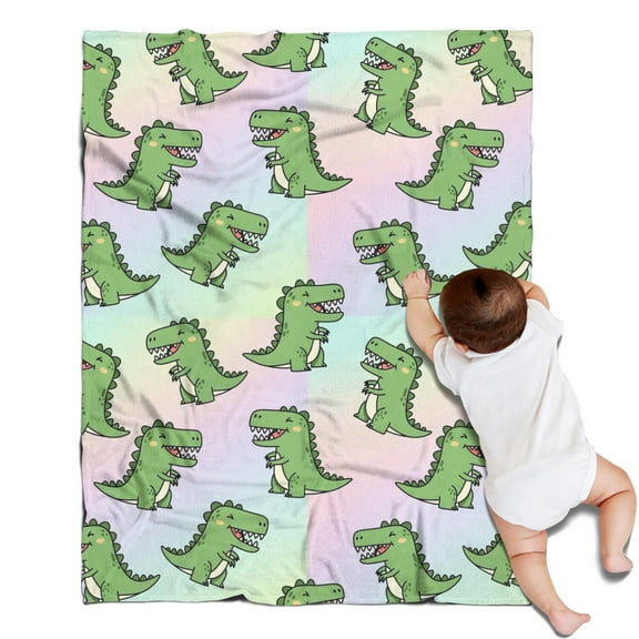 Cute Green Dinosaurs Gradient Pattern Blanket,Comfortable Soft Flannel Throw Blanket,All Season,Warm Lightweight Blankets for Sofa Bed Couch Living Room Chair,30"x40"