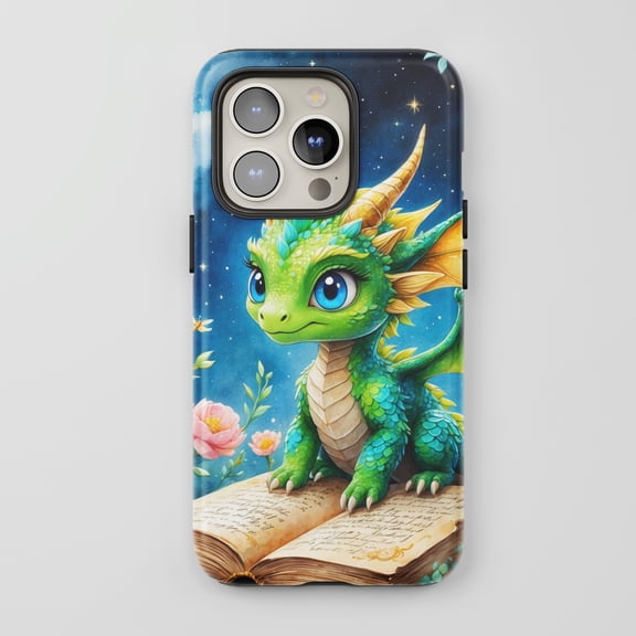 Cute Green Dragon For All iPhone Series Protective Phone Case Fantasy Green Blue