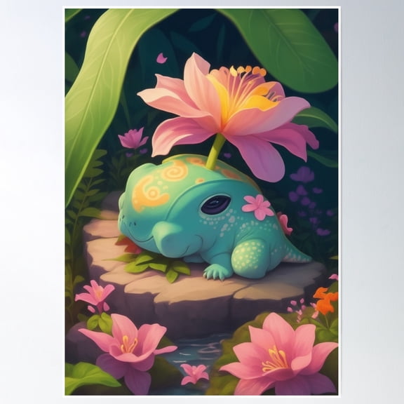 Cute Green Dragon Frog Lotus Sleeping Poster Wall Art, Modern Wall Decor, 8x12 UNFRAMED