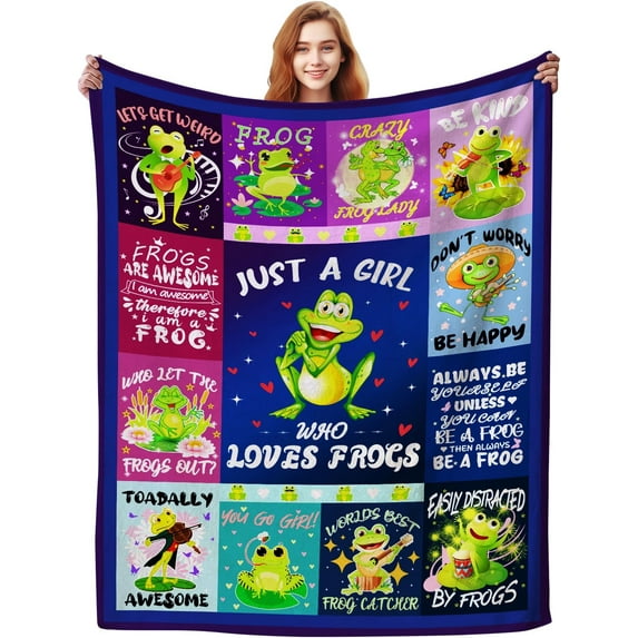 Cute Green Frog Blanket Soft Cozy Flannel Frogs Blankets and Throws Bed Bedding Sofa Chair Home Decor, Best Birthday Christmas Frog Gifts for Adults Kids Women Girls 50"x40"