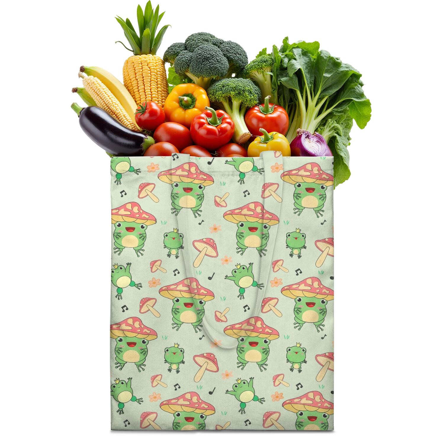 Cute Green Frog Canvas Shopping Tote Bag for Women, Durable Eco ...