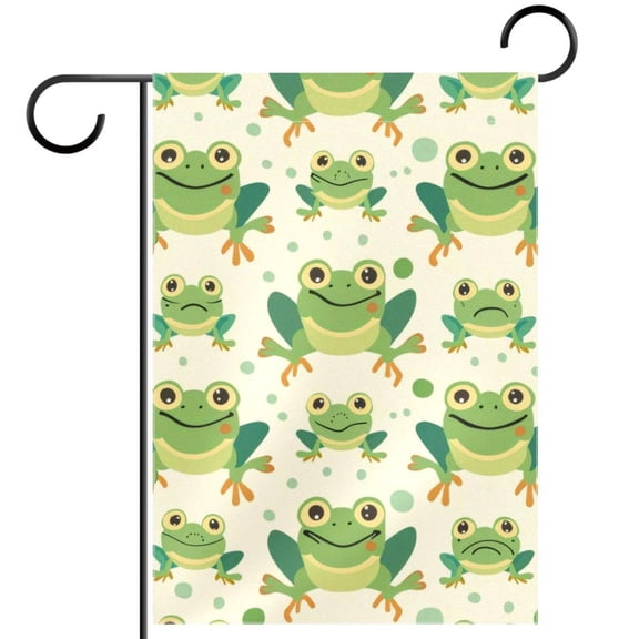 Cute Green Frog Seamless Pattern Garden Flag Double Sided House Flag for Outdoor Home, Personalized All Year Round Yard Decor 12 x 18 Inch