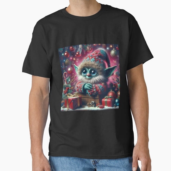 Cute Green Goblin Festive Holiday Retro Fantasy Art Unisex T-Shirt, up to size 5XL