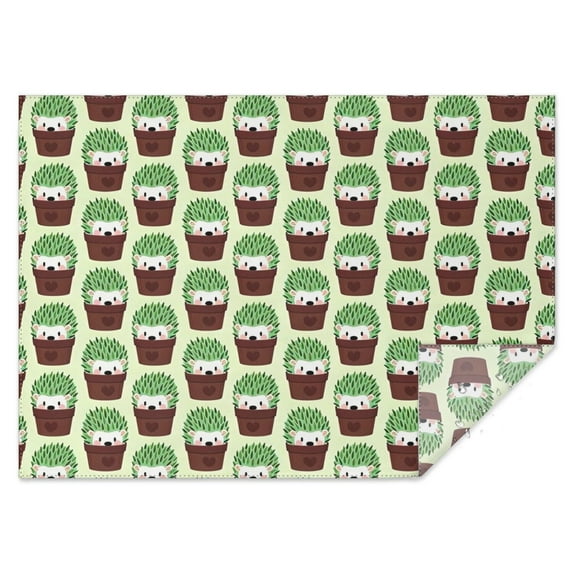 Cute Green Hedgehog Pattern Rectangle Tablecloth 60"x84",Waterproof Polyester Rectangle Table Cloth, Wipeable Spillproof Polyester Tablecloth for Dining, Camping, Indoor and Outdoor