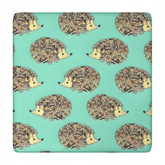 Cute Green Hedgehog Pattern Square Fitted Tablecloth with Elastic Edge,Square Table Cover,Washable Elastic Table Cover for Home Kitchen Party Decor 34"x34"