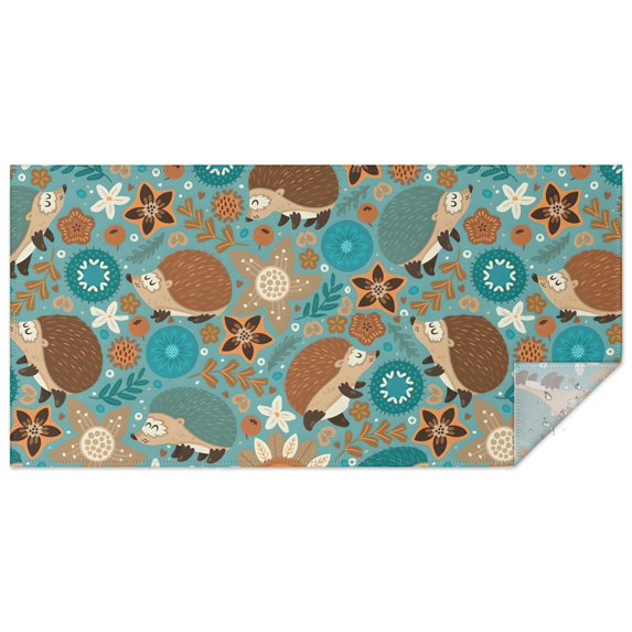 Cute Green Hedgehog with Pioneer Flower Rectangle Tablecloth 60"x120",Waterproof Polyester Rectangle Table Cloth, Wipeable Spillproof Polyester Tablecloth for Dining, Camping, Indoor and Outdoor