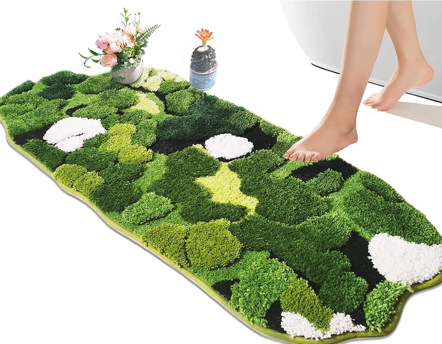 Cute Green Moss Bathroom Runner Rug Long Rectangular Boho Aesthetic ...