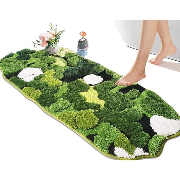 Cute Green Moss Bathroom Runner Rug Long Rectangular Boho Aesthetic Leaf Leaves Bath Mat Shaggy Non Slip Absorbent Shower Mat Dr
