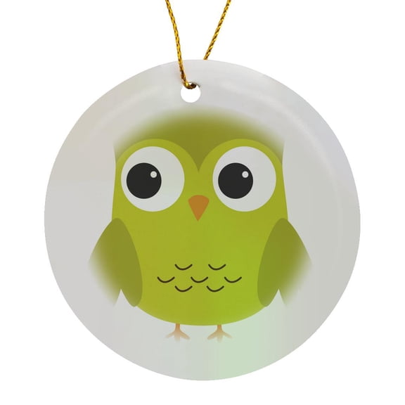 3drose, Cute Green Owl, Circle Porcelain Ornament