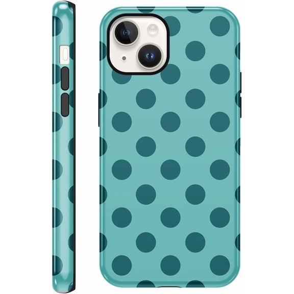 Cute Green Polka Dot Phone Case for iPhone 14 / iPhone 13 Case 6.1", Aesthetic Trendy Stylish Pattern 2-in-1 Glossy Cover Shockproof Slim TPU Hard PC Protection Girls Women Men Boys Funda