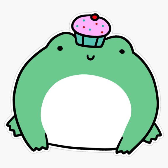 Cute Green Pond Frog Sitting On Sweet Birthday Whipped Cream Cupcake Pastry Decal For Notebook Sticker