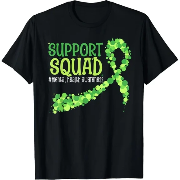 Cute Green Ribbon Men.Tal Health Awareness Support Squad T-Shirt Unisex S-5XL Hot Trending Shirt Birthday Gift