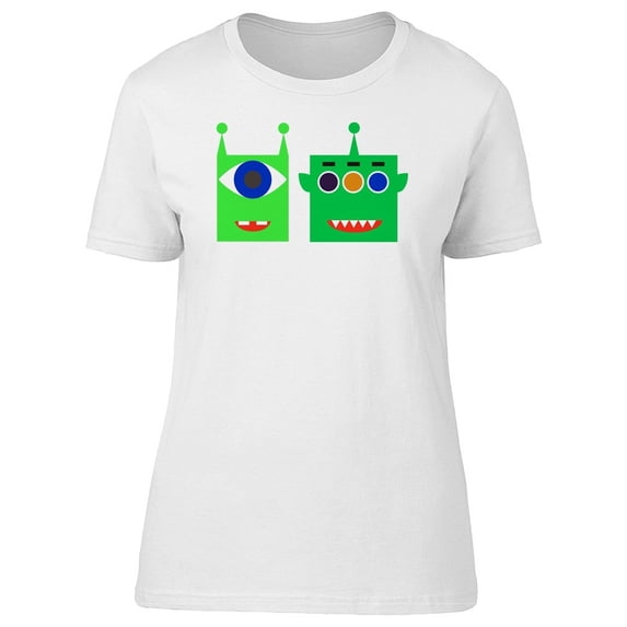 Cute Green Robot Aliens T-Shirt Women -Image by Shutterstock, Female Medium