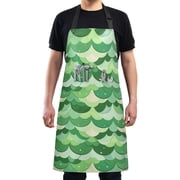 Cute Green Scale Picture Chef Kitchen Apron with Pockets for Women Waterproof Aprons for Cooking Baking