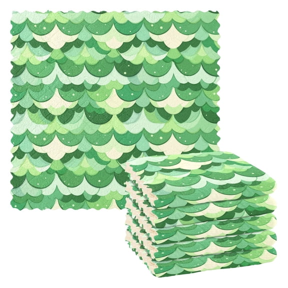 Cute Green Scale Picture Kitchen Cloth Dish Towels for Drying Washing Absorbent Dish Rags 6 Pack