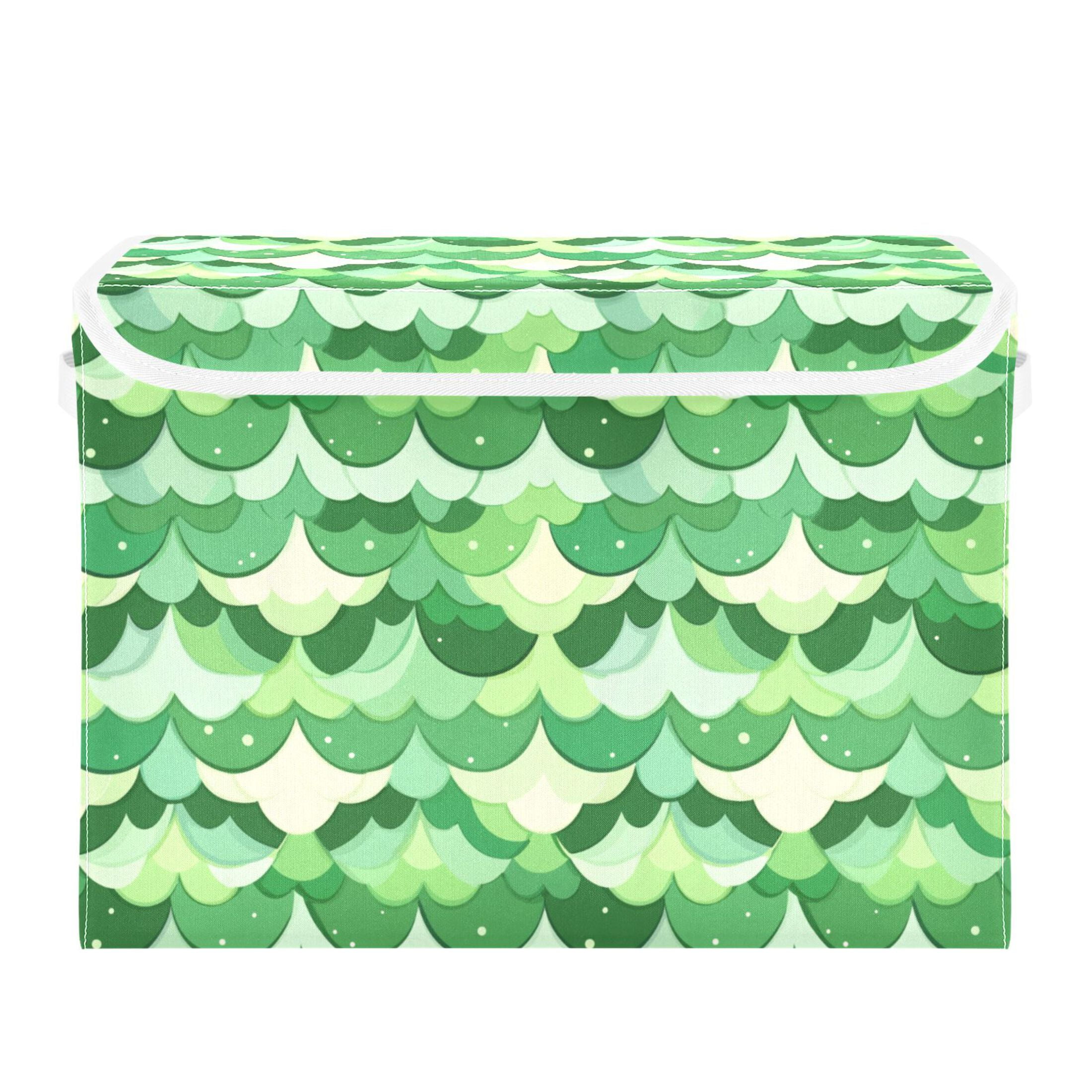 Cute Green Scale Picture Large Storage Bins with Linen Collapsible Lid Storage Box 16.7 x 12.6 x 11.8in