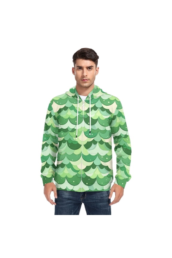 Cute Green Scale Picture Men’s Hoodies Sweatshirt with Full Zip Pockets Fleece Jackets