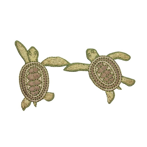 Cute Green Sea Turtle Mate Pair Patch Marine Tortoise Animal Iron-On Applique