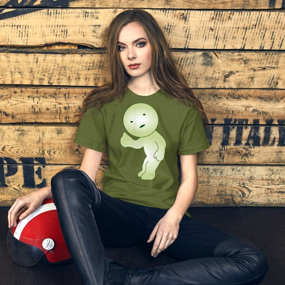 Cute Green Smiski Cartoon Thumbs-Up T-Shirt | Adorable & Playful Design (Olive, XL)