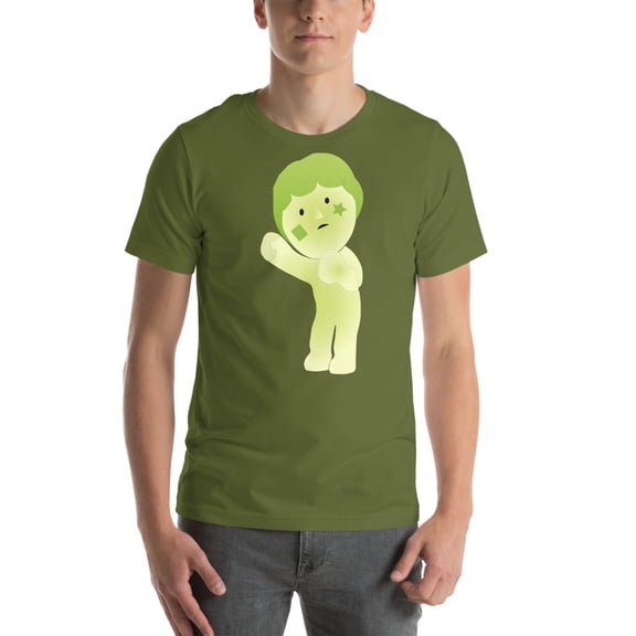 Cute Green Star Face Character T-Shirt | Unique Minimal Cartoon Tee | Soft Aesthetic Graphic Shirt | Whimsical Gift for Art Lovers (Olive, M)