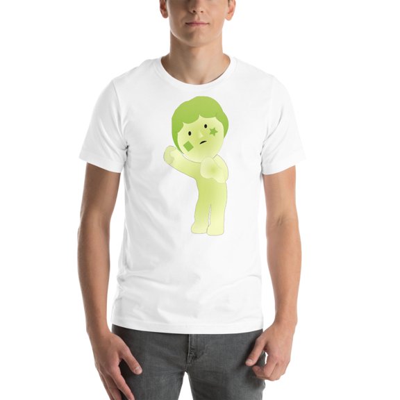Cute Green Star Face Character T-Shirt | Unique Minimal Cartoon Tee | Soft Aesthetic Graphic Shirt | Whimsical Gift for Art Lovers (White, M)