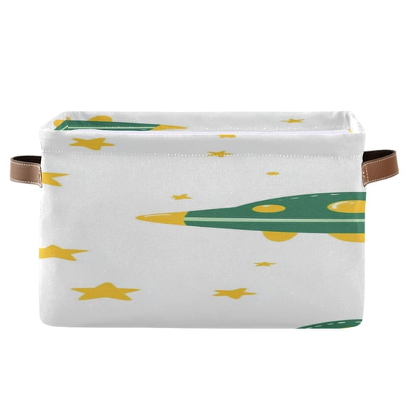 Cute Green Ufos Stars Square Storage Bins with Handles Collapsible Containing Box 1 Pack