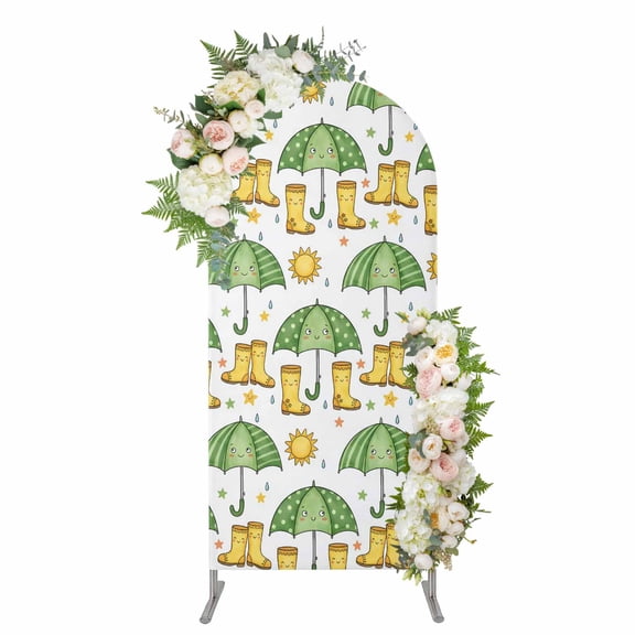 Cute Green Umbrella Arch Backdrop Cover 4FT, Cartoon Rain Boots Spandex Fitted Stretchy Arch Stand Covers, Round Top Chiara Backdrop Cover for Wedding Party Birthday Baby Shower