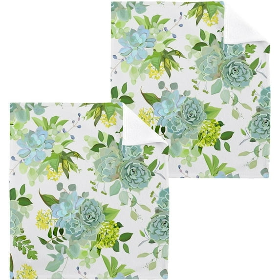 Cute Green Wedding Flowers Washcloth 12x12in Set, 6 Pack Absorbent Cotton Towel Square Kitchen Dishes Towels, Soft Cleaning Face Hand Towel Fast Drying Wash cloth