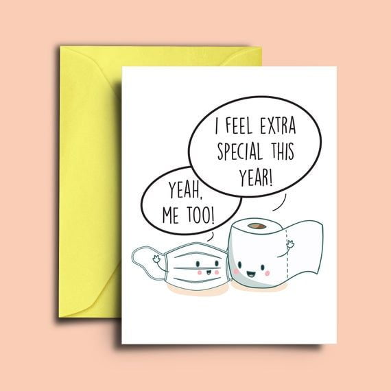 Cute Greeting Card I Feel Extra Special This Year! Funny Face Mask & Toilet Paper Characters Blank Inside, Envelope Included Perfect for Any Occasion