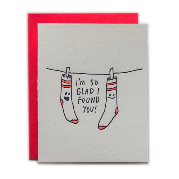 Cute Greeting Card – "I'm So Glad I Found You" Sock Design – Envelope Included, Blank Inside – Perfect for Friends, Anniversaries, or Just Because
