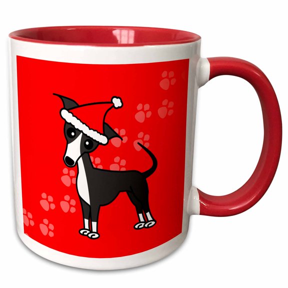 3drose, Cute Grey Blue Italian Greyhound Red with Santa Hat, 11oz Two-tone Red Mug
