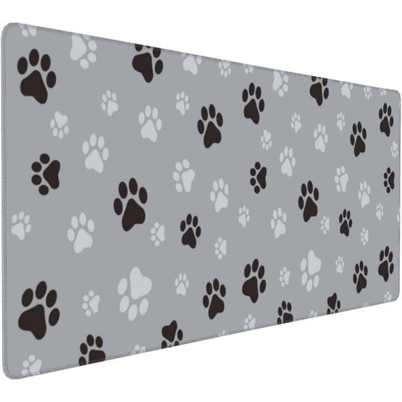 Cute Grey Dog Paw Desk Mat,Extended Gaming Mouse Pad Large Non-Slip Rubber Base Mousepad with Stitched Edges,Waterproof Desk Pad for Computer/Laptop/Work/Office/Home 31.5" X 15.7"