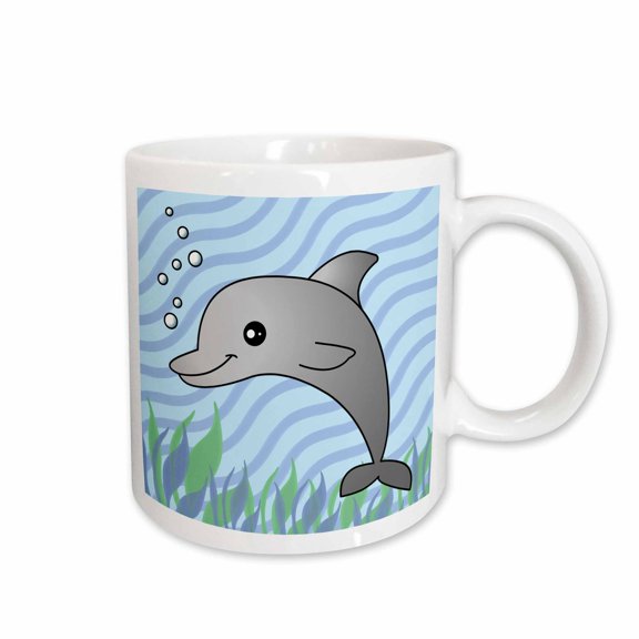 3drose, Cute Grey Dolphin Blue Ocean, 15oz Mug