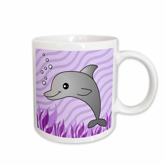 3drose, Cute Grey Dolphin Purple Ocean, 11oz Mug