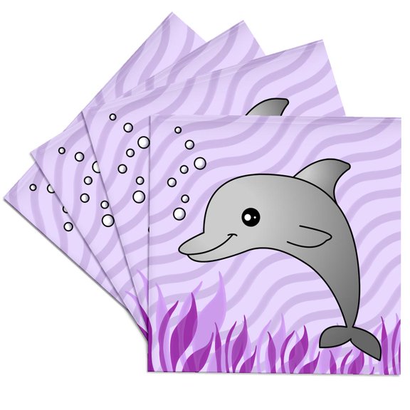 3drose, Cute Grey Dolphin Purple Ocean, Set of 4 Ceramic Tile Coasters
