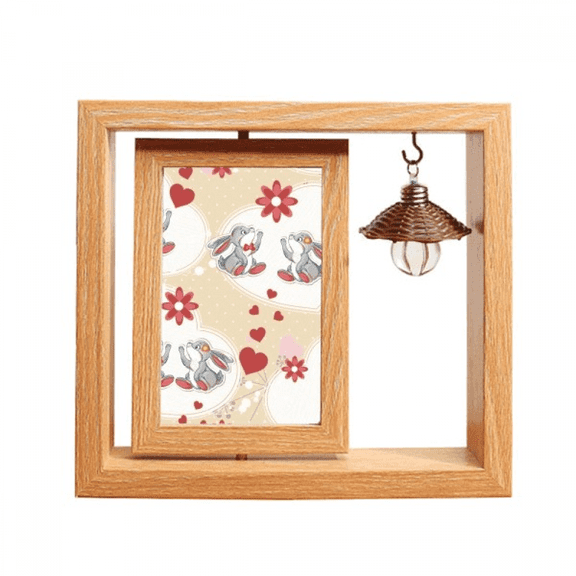 Cute Grey Rabbits Valentine's Day Wooden Rotating Picture Photo Frame 4x6