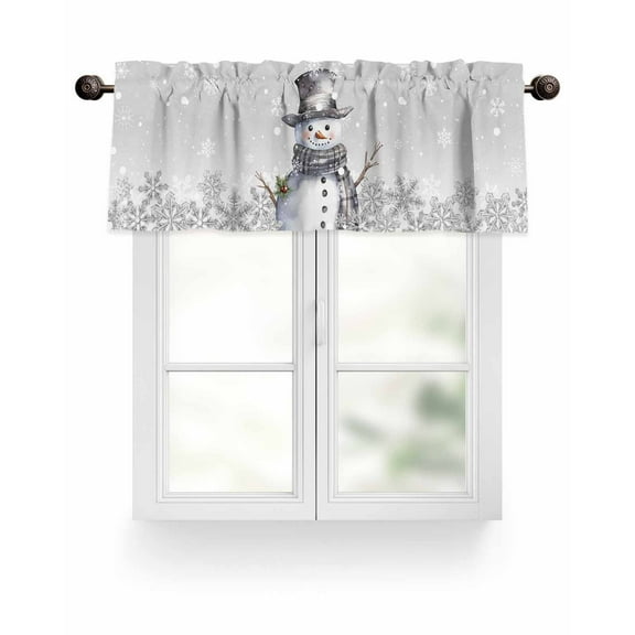Cute Grey Snowman Kitchen Valances for Windows Christmas Winter Snowflake Valance Curtains for Kitchen /Living Room/Bedroom/ Bathroom Decor, 54"x18 " ,Rod Pocket 1 Panel,