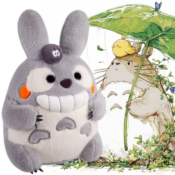 Cute Grey Totor0 Stuffed Animal Plush Pillow 14.9Inch Kawaii Grinning Throw Pillow Soft Sleeping Hug Doll Comfort Doll Back Cushion Bed Decor for Birthday Friend Family