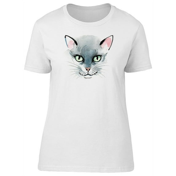 Cute Grey Watercolor Cat T-Shirt Women -Image by Shutterstock, Female Small