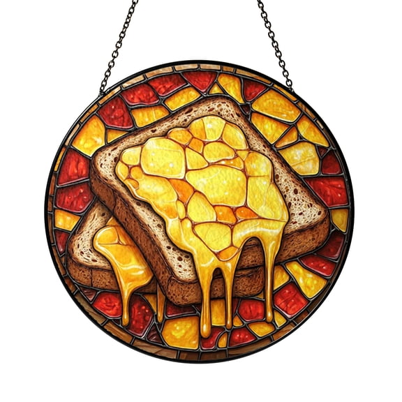 Cute Grilled Cheese Sandwich Window Hanging Acrylic Suncatcher Decor, Melted Cheese Food Window Panel Art, Kitchen Theme Window Decoration Gift