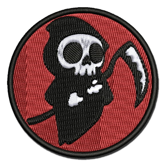 Cute Grim Reaper Death Halloween Applique Multi-Color Embroidered Hook & Loop Patch - 3 Inch Medium