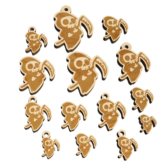 Cute Grim Reaper Death Halloween Wood Mini Charms Shapes DIY Craft Jewelry - With Hole - 12mm (26pcs)