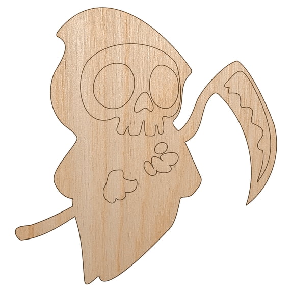 Cute Grim Reaper Death Halloween Wood Shape Unfinished Piece Cutout Craft DIY Projects - 4.70 Inch Size - 1/4 Inch Thick