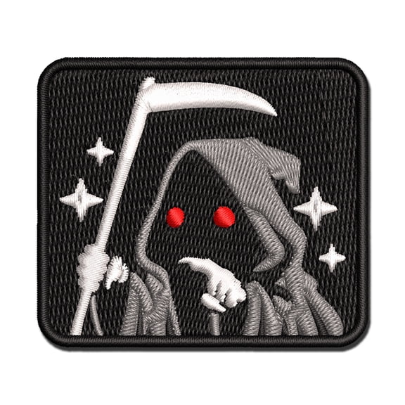 Cute Grim Reaper Pointing Applique Multi-Color Embroidered Iron-On Patch - 2.0 Inch Mini