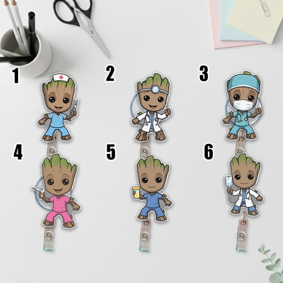 Cute Groot Nurse and Rocket Badge Reel, Funny Marvel Nurse ID Holder, Baby Badge Clip for Healthcare Worker, Retractable ID Reel D3FF06